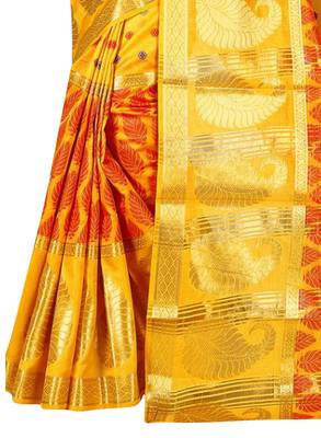 Yellow Woven Cotton Silk Saree With Blouse 3
