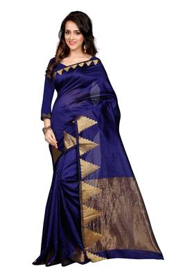 Blue Woven Cotton Silk Saree With Blouse 1