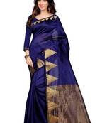 Blue Woven Cotton Silk Saree With Blouse