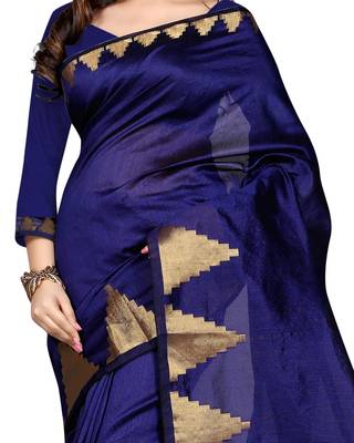 Blue Woven Cotton Silk Saree With Blouse 2