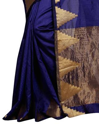 Blue Woven Cotton Silk Saree With Blouse 3