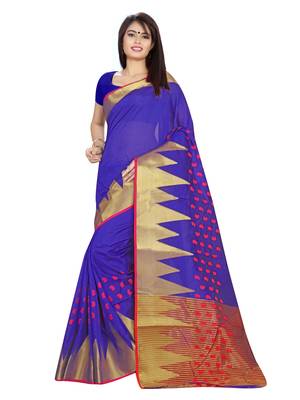 Blue Woven Cotton Silk Saree With Blouse 1