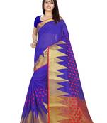 Blue Woven Cotton Silk Saree With Blouse