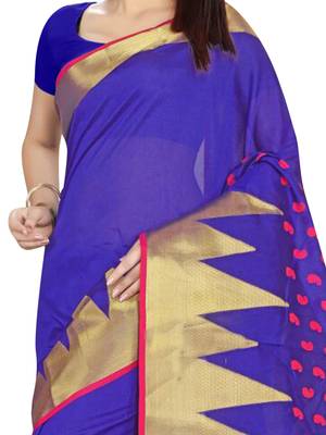 Blue Woven Cotton Silk Saree With Blouse 2