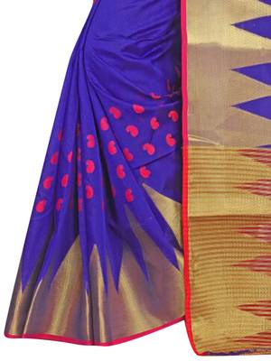 Blue Woven Cotton Silk Saree With Blouse 3