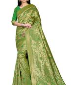 Green woven banarasi saree with blouse