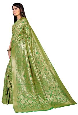 Green woven banarasi saree with blouse 2