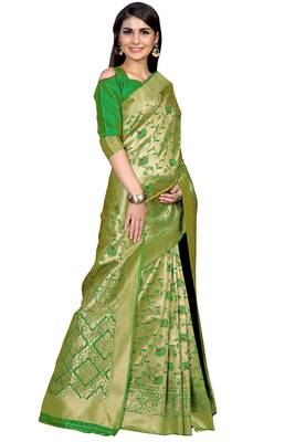Green woven banarasi saree with blouse 4