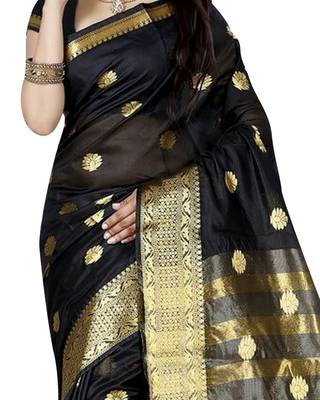 Black Woven Cotton Silk Saree With Blouse 2