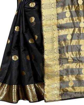 Black Woven Cotton Silk Saree With Blouse 3