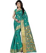 Sea Green Woven Cotton Art Silk Saree With Blouse
