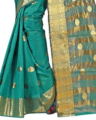 Sea Green Woven Cotton Art Silk Saree With Blouse 3