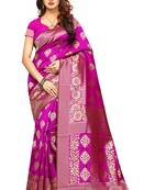 Pink Woven Banarasi Silk Saree With Blouse