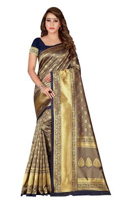 Blue Woven Banarasi Silk Saree With Blouse 1