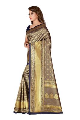 Blue Woven Banarasi Silk Saree With Blouse 2