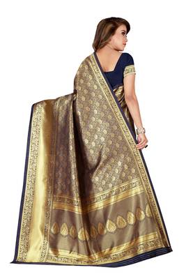 Blue Woven Banarasi Silk Saree With Blouse 3