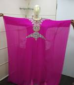 Pink-Rani Zari Work Chiffon Polyester Islamic Party Wear Festive Kaftan Farasha