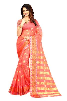 Pink Woven Brasso Saree With Blouse 1