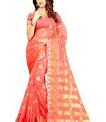 Pink Woven Brasso Saree With Blouse