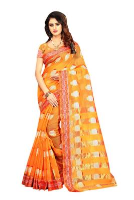Yellow Woven Brasso Saree With Blouse 1