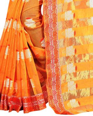 Yellow Woven Brasso Saree With Blouse 3