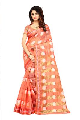 Orange Woven Brasso Saree With Blouse 1