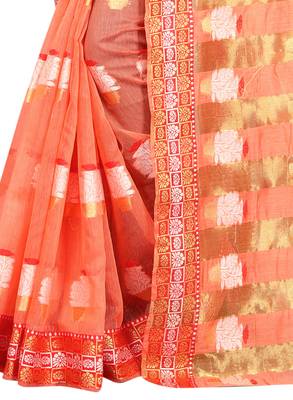 Orange Woven Brasso Saree With Blouse 3