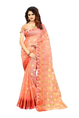 Orange Woven Brasso Saree With Blouse 1