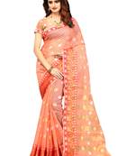Orange Woven Brasso Saree With Blouse