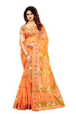 Orange Woven Brasso Saree With Blouse 1