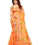 Orange Woven Brasso Saree With Blouse