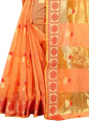 Orange Woven Brasso Saree With Blouse 3