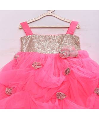 Pink fashionable girls sequence with net flared party gown 2