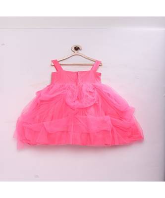 Pink fashionable girls sequence with net flared party gown 3