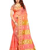 Pink Woven Brasso Saree With Blouse