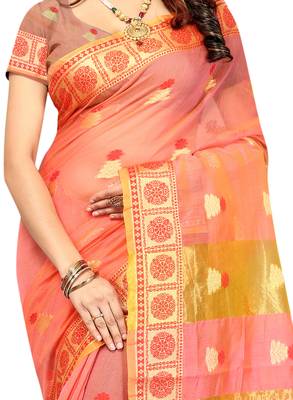 Pink Woven Brasso Saree With Blouse 2