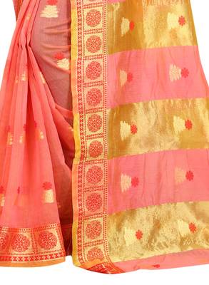 Pink Woven Brasso Saree With Blouse 3