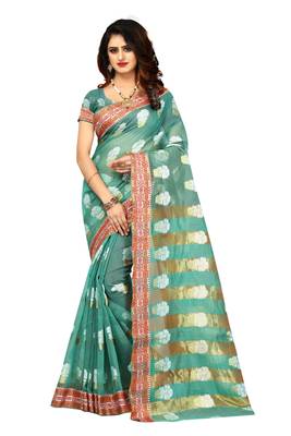 Sea Green Woven Brasso Saree With Blouse 1