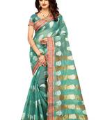 Sea Green Woven Brasso Saree With Blouse