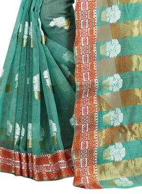 Sea Green Woven Brasso Saree With Blouse 3