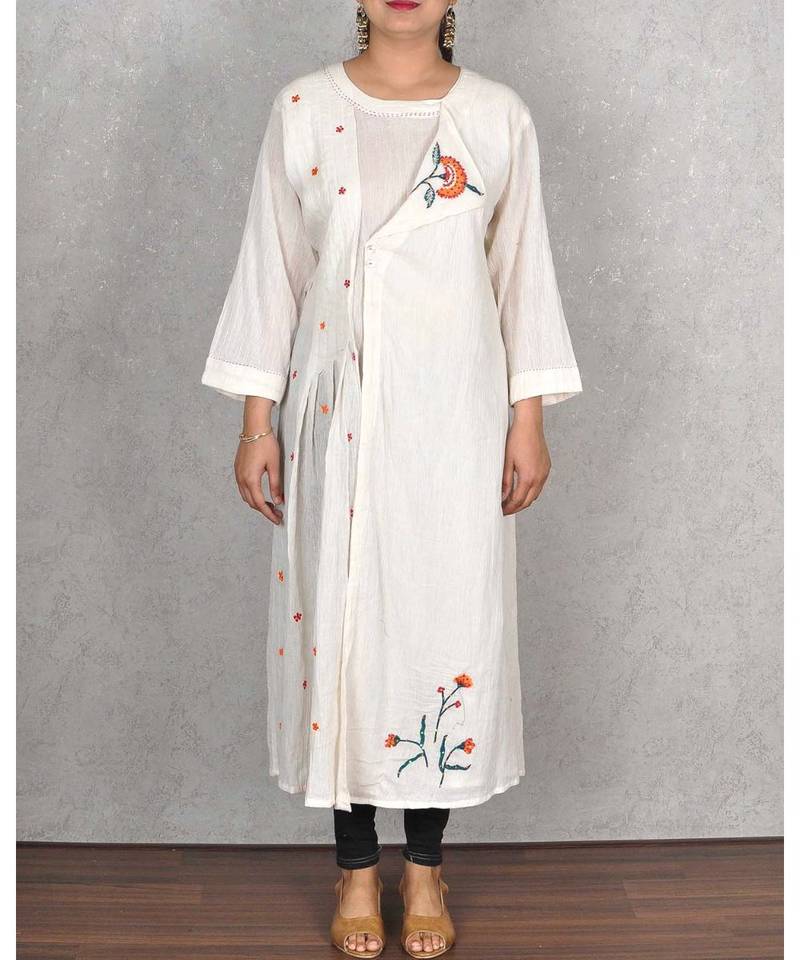 White Cotton Embroidered Kurta
