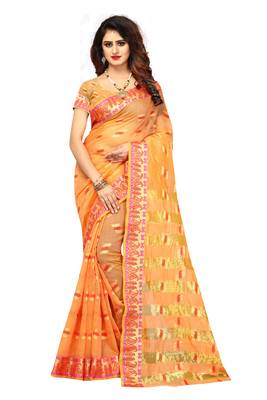Yellow Woven Brasso Saree With Blouse 1