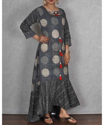 Grey & Black Rayon Printed Dress 1