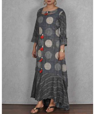 Grey & Black Rayon Printed Dress 2