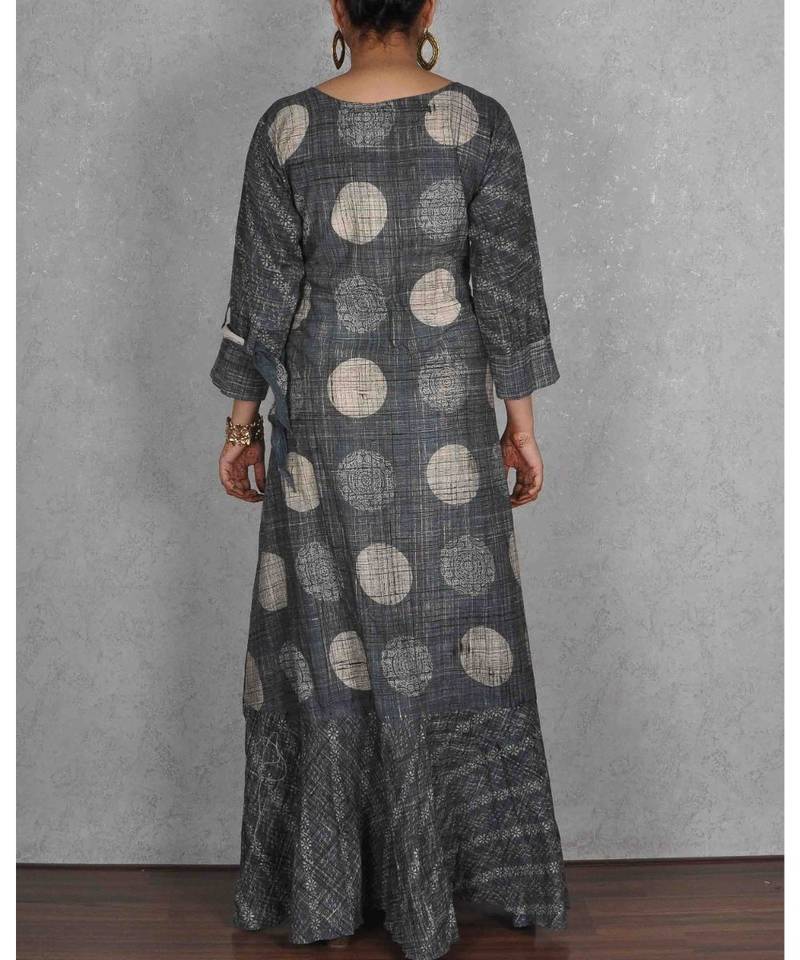 Grey & Black Rayon Printed Dress