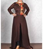 Brown Georgette Embroidered Dress