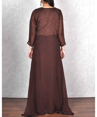 Brown Georgette Embroidered Dress 3