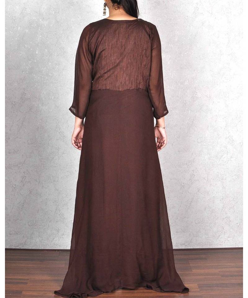 Brown Georgette Embroidered Dress