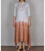 Light Blue & Brown Shaded Muslin Embroidered Dress