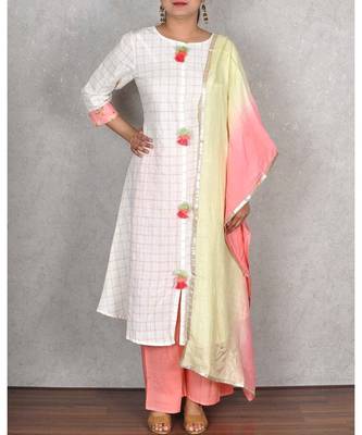 White & Peach Cotton Palazoo Suit 1
